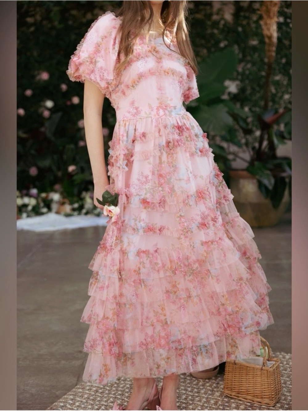 Ivy City Co Pink Floral Tiered Ruffle Maxi Dress